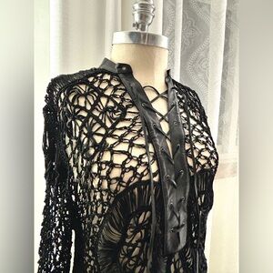 Ralph Lauren Black Label Crochet & Leather Coverup/Shirt, Sample, NWOT